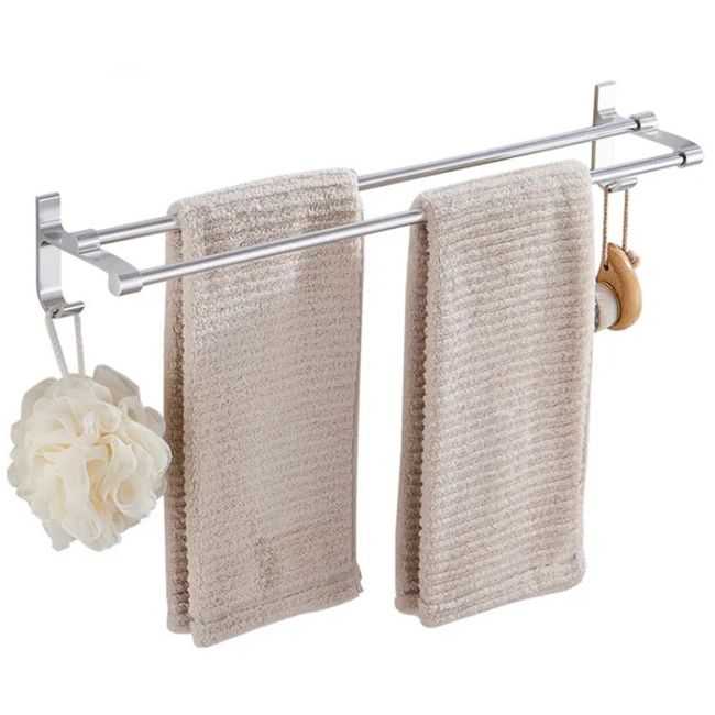 Suport din aluminiu pentru 2 prosoape + 2 cuiere, lungime 60 cm