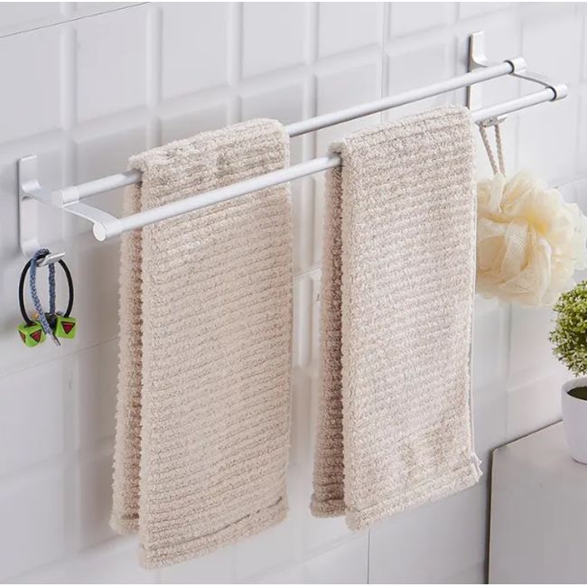 Suport din aluminiu pentru 2 prosoape + 2 cuiere, lungime 60 cm