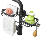 Raft organizator dublu, universal pentru bucatarie sau baie, montaj pe robinet, material otel, culoare Neagra