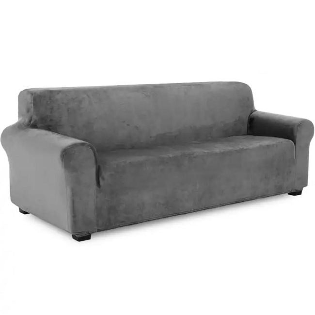 Husa universala pentru canapea standard cu 3 locuri, imitatie catifea, culoare GRI