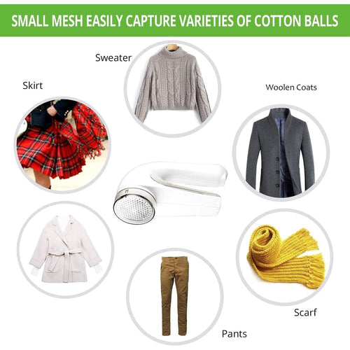 Aparat Pentru Curatat Scame, Par Si Praf, Trimmer pentru Diferite Tipuri De Material, Cu Lame Din Otel Inoxidabil, Maner Ergonomic, Incarcare Prin USB, 15x6x9 cm, Alb