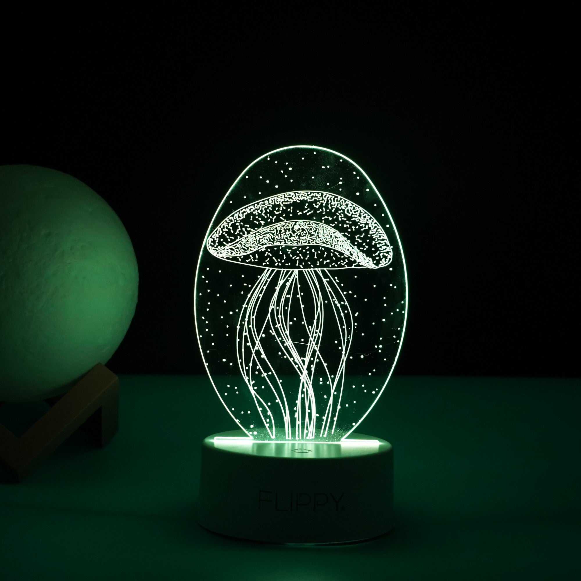 Lampa LED decorativa, 3D, Meduza, din material acril si lumina multicolora, alb