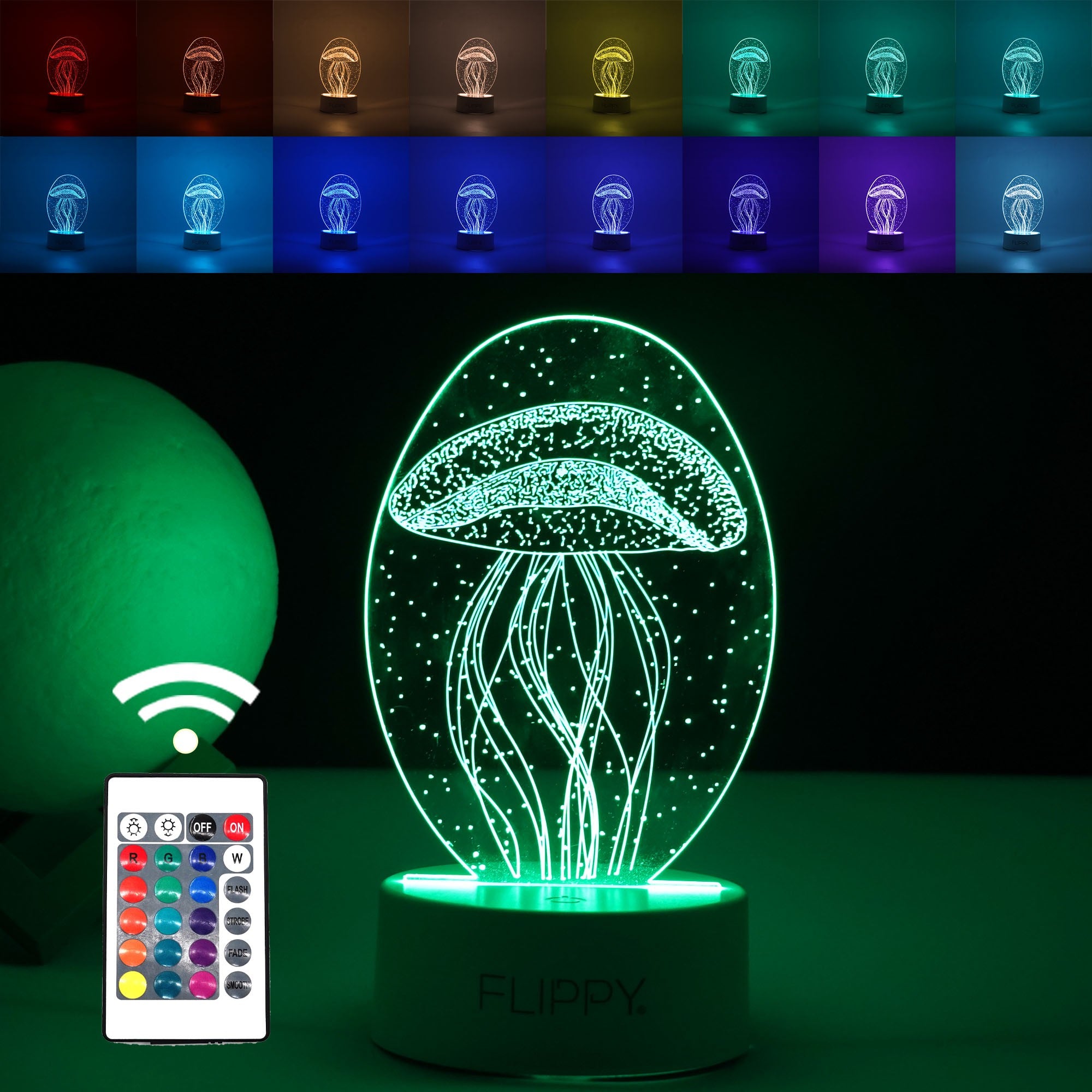 Lampa LED decorativa, 3D, Meduza, din material acril si lumina multicolora, alb