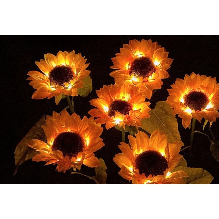 Lampa solara LED tip Floarea Soarelui cu 3 flori, inaltime 70 cm, Pentru gradina,