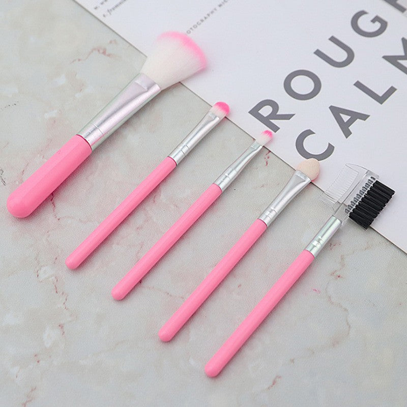 Set 5 Pensule de Machiaj, de Voiaj, pentru Fard si Pudra, din Par Sintetic, Roz