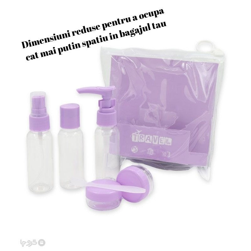 Set Recipiente pentru Cosmetice, 5 Piese, cu Gentuta, pentru Calatorii, Reutilizabile, Mov, Material Plastic, 40 ml, 10g