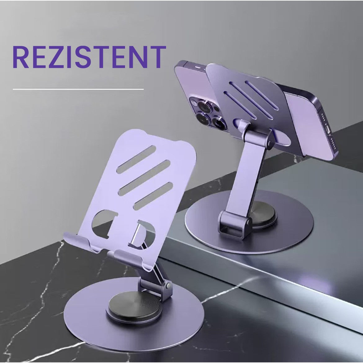 Suport rotativ pentru telefon, Complet Metalic, Pliabil, Design Modern pentru Desktop, Multifunctional, Compatibil cu Tableta, 10.5 x 9 x 9 cm, 80 g, Mov inchis