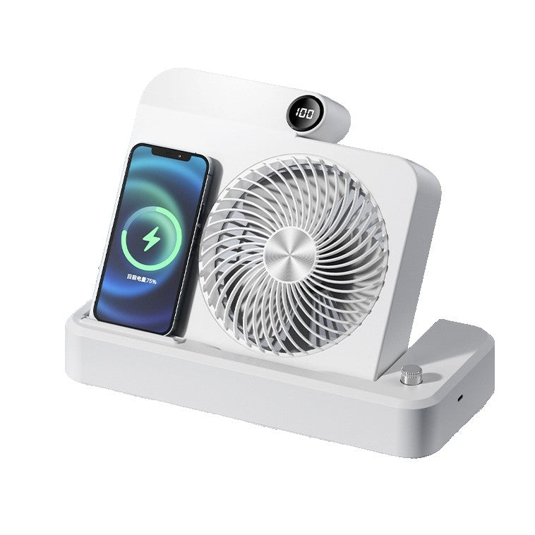 Ventilator 2in1, Functie Incarcare Telefon Wireless, 100 Trepte de Viteza, 2400 mAh, 5V, 2A, 25 x 16.5 x 24 cm, Alb